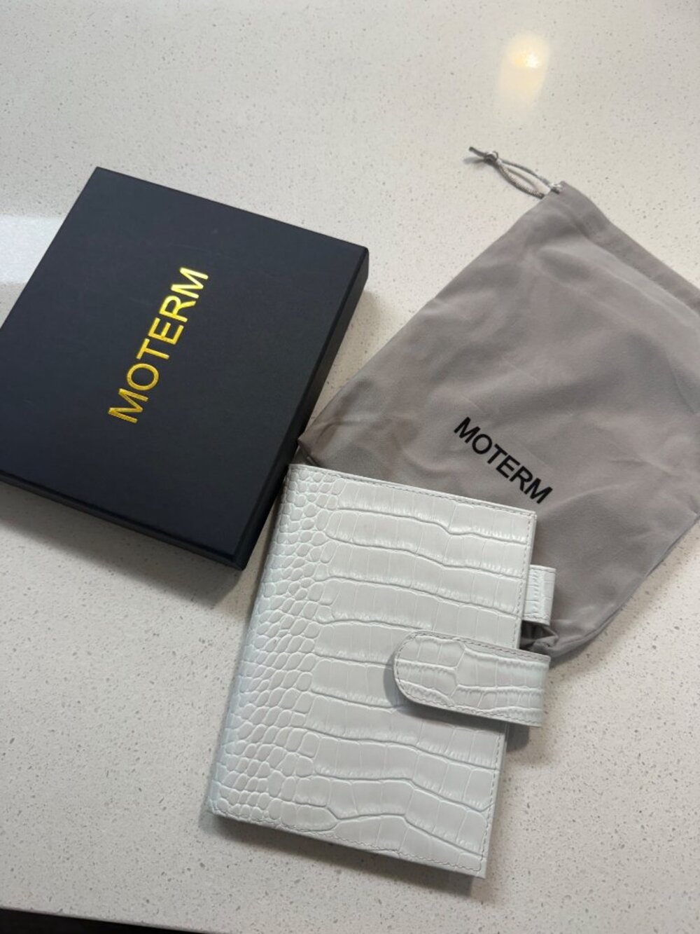 Moterm A6 White Croc Pattern Leather Planner Cover With Snap Closure & Pen Loop